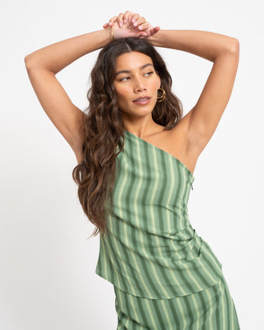 TILTIL Striped Ylva One Shoulder Green - Things I Like Things I Love