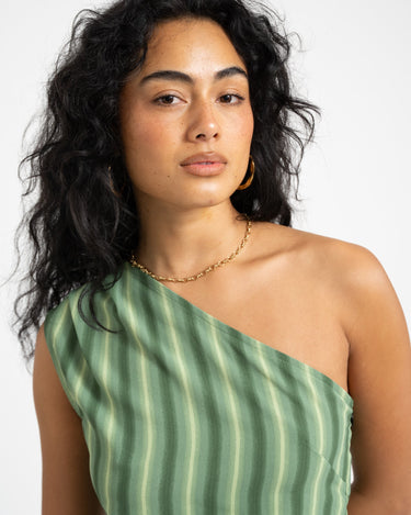 TILTIL Striped Ylva One Shoulder Green - Things I Like Things I Love