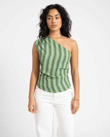 TILTIL Striped Ylva One Shoulder Green - Things I Like Things I Love