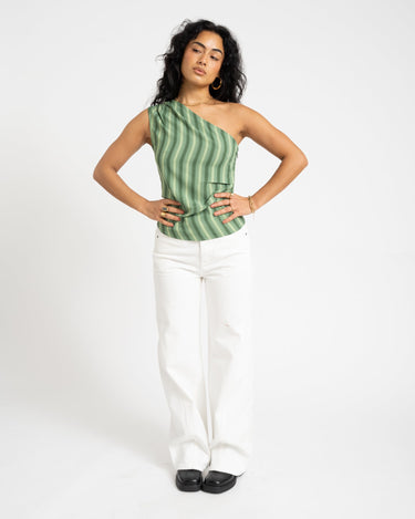 TILTIL Striped Ylva One Shoulder Green - Things I Like Things I Love