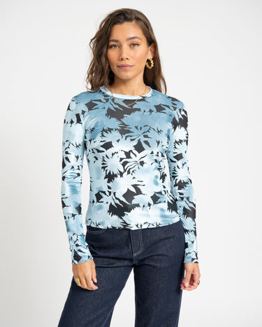 TILTIL Tai Velvet Flower Top Longsleeve Blue - Things I Like Things I Love