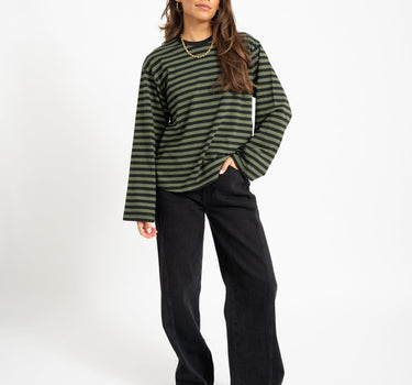 TILTIL Thin Striped Doka Longsleeve Olijf Zwart - Things I Like Things I Love