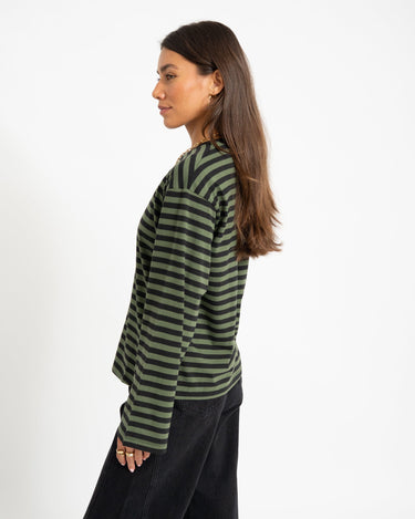 TILTIL Thin Striped Doka Longsleeve Olijf Zwart - Things I Like Things I Love
