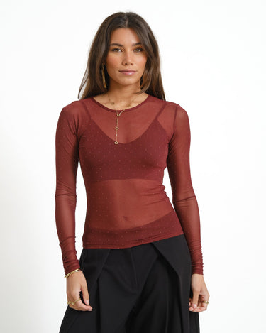 TILTIL Vere Sparkle Mesh Longsleeve Bordeaux - Things I Like Things I Love