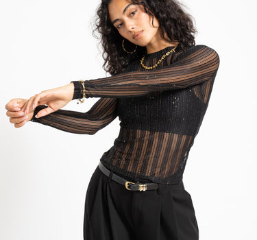 TILTIL Viola Striped Mesh Top Zwart - Things I Like Things I Love