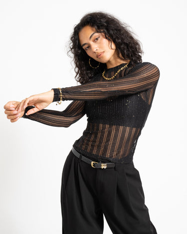 TILTIL Viola Striped Mesh Top Zwart - Things I Like Things I Love
