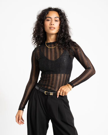 TILTIL Viola Striped Mesh Top Zwart - Things I Like Things I Love