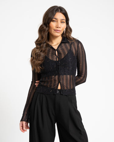TILTIL Vivienne Striped Mesh Blouse Black - Things I Like Things I Love