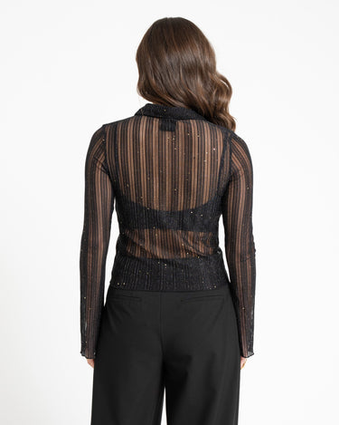 TILTIL Vivienne Striped Mesh Blouse Black - Things I Like Things I Love