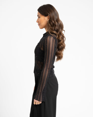 TILTIL Vivienne Striped Mesh Blouse Black - Things I Like Things I Love