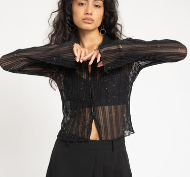 TILTIL Vivienne Striped Mesh Blouse Black - Things I Like Things I Love