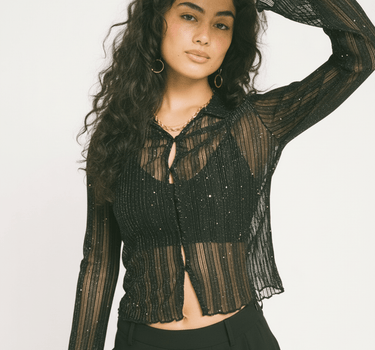 TILTIL Vivienne Striped Mesh Blouse Black - Things I Like Things I Love