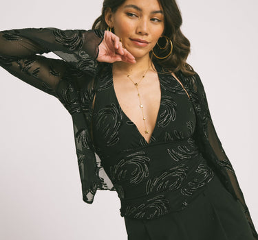 TILTIL Vivienne Velvet Mesh Blouse Black - Things I Like Things I Love