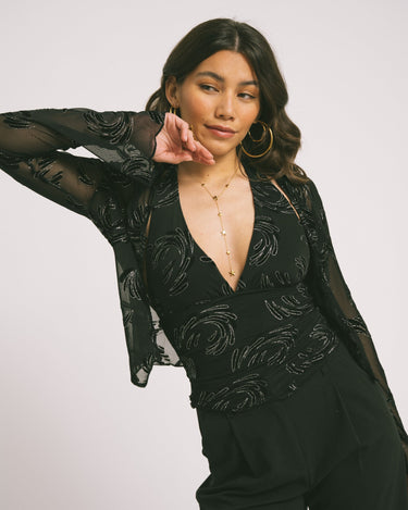 TILTIL Vivienne Velvet Mesh Blouse Black - Things I Like Things I Love