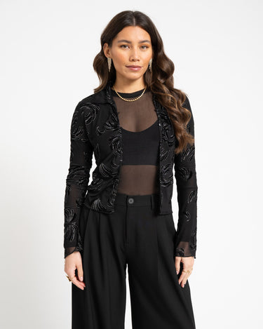 TILTIL Vivienne Velvet Mesh Blouse Black - Things I Like Things I Love