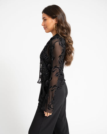 TILTIL Vivienne Velvet Mesh Blouse Black - Things I Like Things I Love