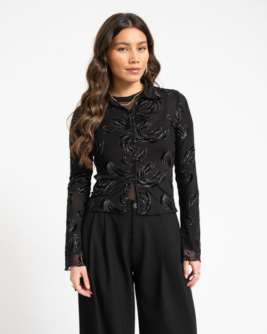 TILTIL Vivienne Velvet Mesh Blouse Black - Things I Like Things I Love