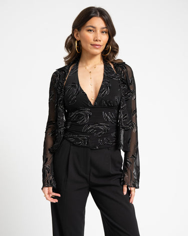 TILTIL Vivienne Velvet Mesh Blouse Black - Things I Like Things I Love