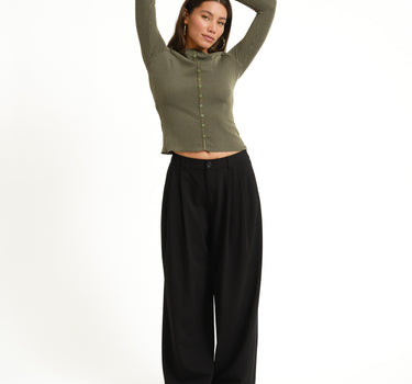 TILTIL Striped Fonna Button Longsleeve Donkergroen