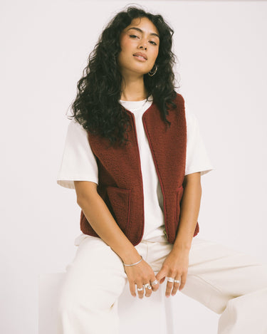 Tirsa Teddy Gilet Zipper Bordeaux - Things I Like Things I Love
