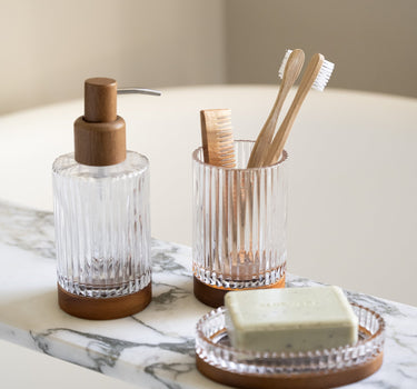 Toothbrush Holder Acacia Wood Glass - Things I Like Things I Love