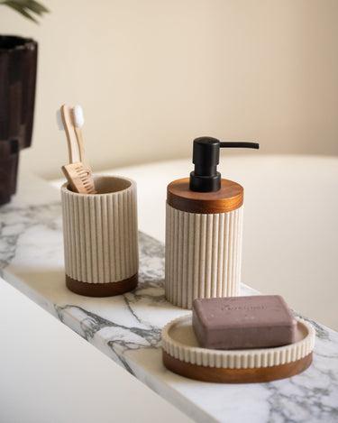 Toothbrush Holder Beige/Acacia Wood - Things I Like Things I Love