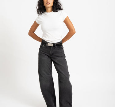 Topshop Barrel Denim Jeans Black Denim Washed - Things I Like Things I Love