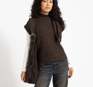 Topshop Cassi Knitted Tie Neck Top Knit Chocolate Brown - Things I Like Things I Love