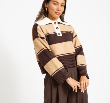 Topshop Scami Knitted Rugby Polo Knit Chocolate Bruin - Things I Like Things I Love