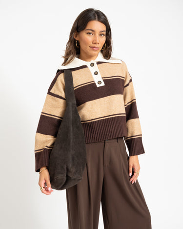 Topshop Scami Knitted Rugby Polo Knit Chocolate Bruin - Things I Like Things I Love