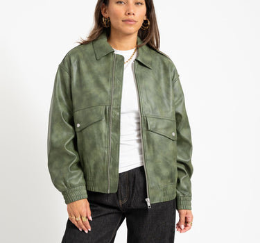 Topshop Sonja Coated Cropped Bomber Groen Jacket - Things I Like Things I Love