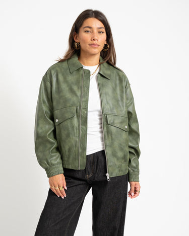 Topshop Sonja Coated Cropped Bomber Groen Jacket - Things I Like Things I Love