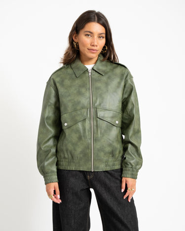 Topshop Sonja Coated Cropped Bomber Groen Jacket - Things I Like Things I Love