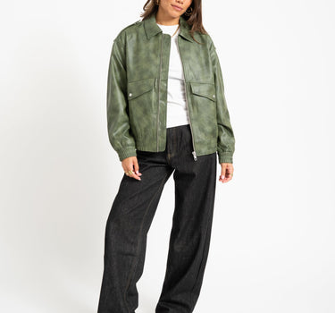 Topshop Sonja Coated Cropped Bomber Groen Jacket - Things I Like Things I Love
