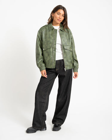 Topshop Sonja Coated Cropped Bomber Groen Jacket - Things I Like Things I Love