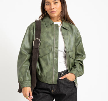 Topshop Sonja Coated Cropped Bomber Groen Jacket - Things I Like Things I Love