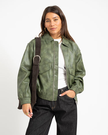 Topshop Sonja Coated Cropped Bomber Groen Jacket - Things I Like Things I Love