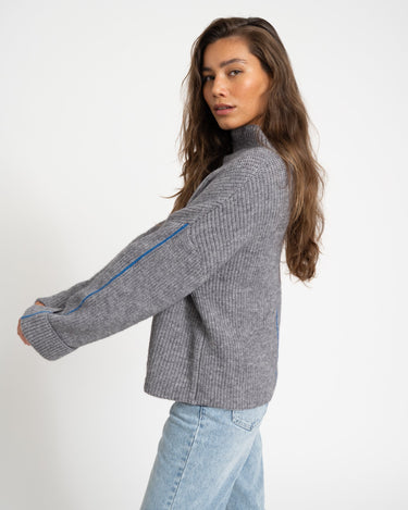 Tova High Neck Fold - Up Knit Medium Grey Blue - Things I Like Things I Love