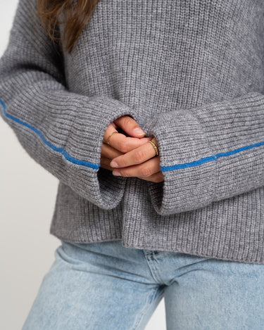 Tova High Neck Fold - Up Knit Medium Grey Blue - Things I Like Things I Love