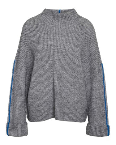 Tova High Neck Fold - Up Knit Medium Grey Blue - Things I Like Things I Love