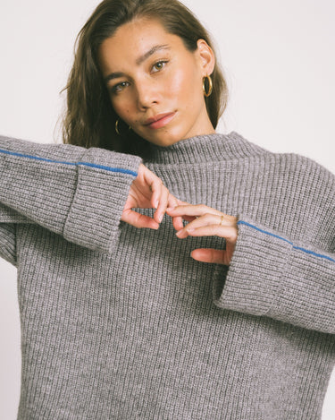 Tova High Neck Fold - Up Knit Medium Grey Blue - Things I Like Things I Love