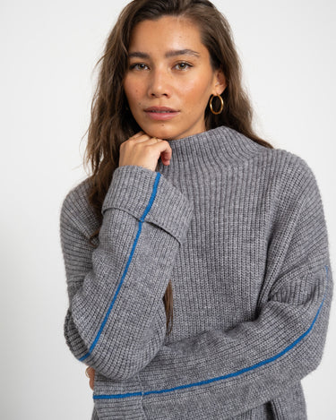 Tova High Neck Fold - Up Knit Medium Grey Blue - Things I Like Things I Love