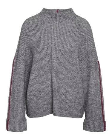 Tova High Neck Fold - Up Knit Medium Grey Bordeaux - Things I Like Things I Love