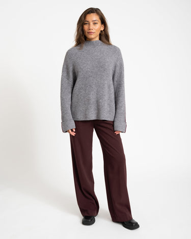 Tova High Neck Fold - Up Knit Medium Grey Bordeaux - Things I Like Things I Love