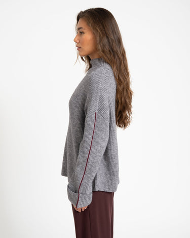 Tova High Neck Fold - Up Knit Medium Grey Bordeaux - Things I Like Things I Love