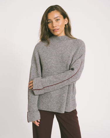 Tova High Neck Fold - Up Knit Medium Grey Bordeaux - Things I Like Things I Love