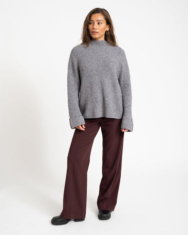 Tova High Neck Fold - Up Knit Medium Grey Bordeaux - Things I Like Things I Love