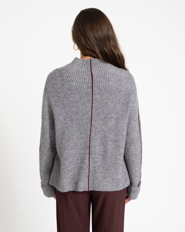 Tova High Neck Fold - Up Knit Medium Grey Bordeaux - Things I Like Things I Love