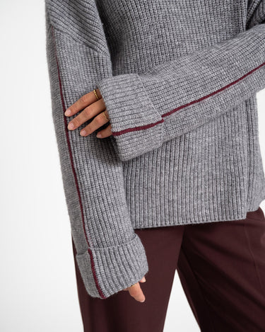 Tova High Neck Fold - Up Knit Medium Grey Bordeaux - Things I Like Things I Love