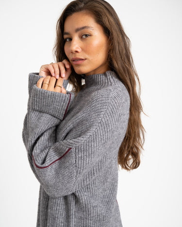 Tova High Neck Fold - Up Knit Medium Grey Bordeaux - Things I Like Things I Love